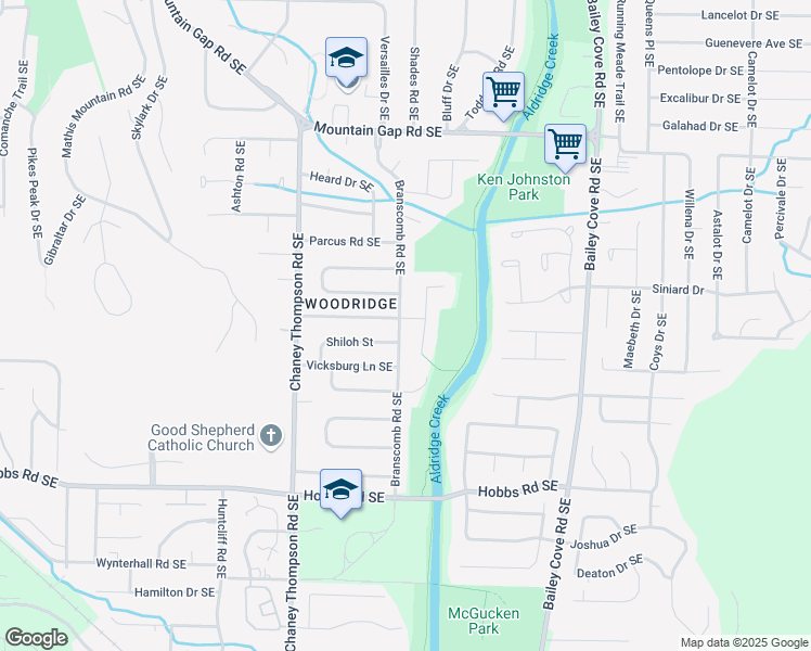 map of restaurants, bars, coffee shops, grocery stores, and more near 14001 Branscomb Road Southeast in Huntsville