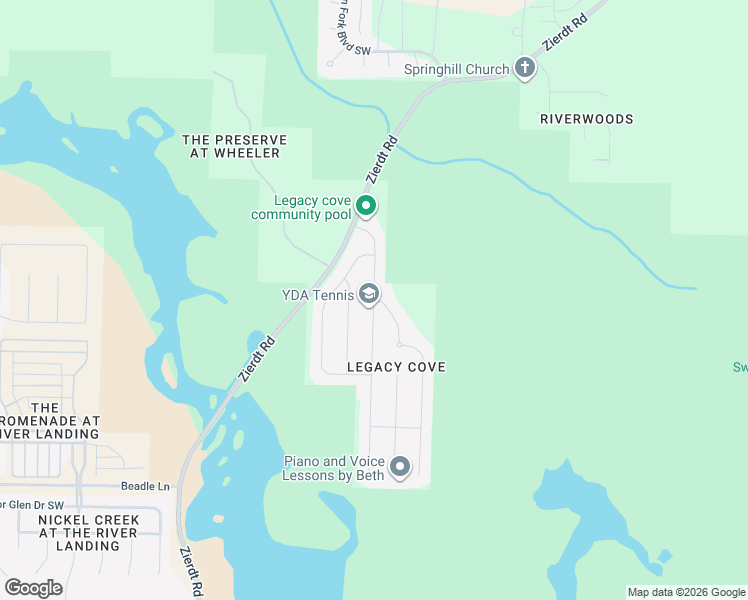 map of restaurants, bars, coffee shops, grocery stores, and more near 125 Legacy Cove Drive Southwest in Madison