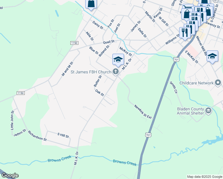 map of restaurants, bars, coffee shops, grocery stores, and more near 1609 Martin Luther King Drive in Elizabethtown