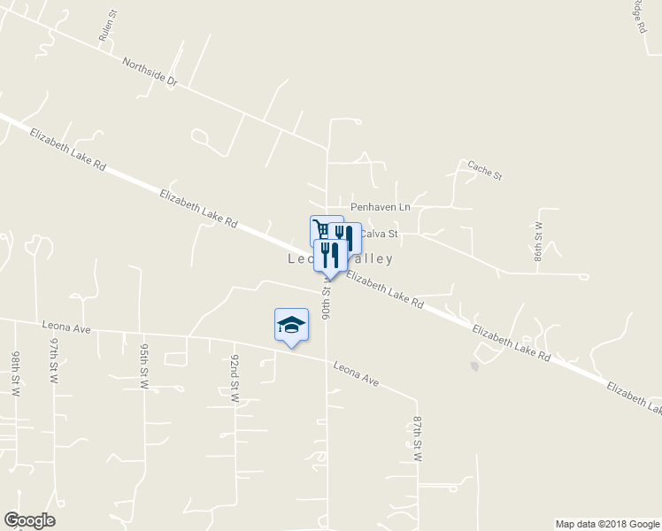 map of restaurants, bars, coffee shops, grocery stores, and more near in Leona Valley