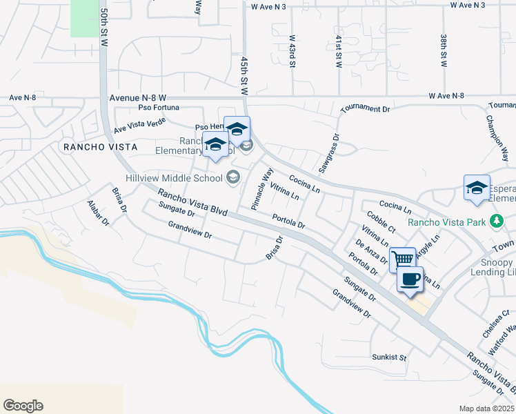 map of restaurants, bars, coffee shops, grocery stores, and more near 4375 Portola Drive in Palmdale