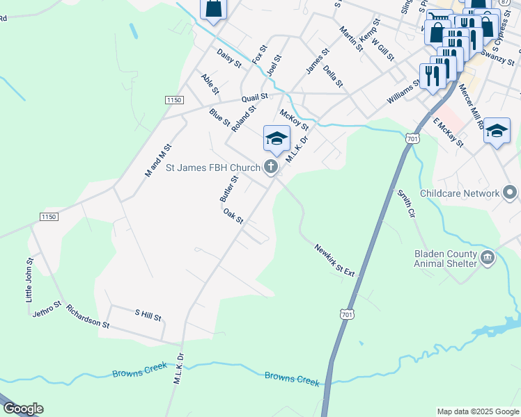 map of restaurants, bars, coffee shops, grocery stores, and more near 1609 Martin Luther King Drive in Elizabethtown