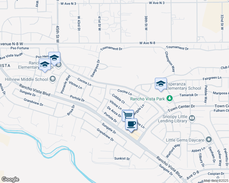 map of restaurants, bars, coffee shops, grocery stores, and more near 4022 Cocina Lane in Palmdale