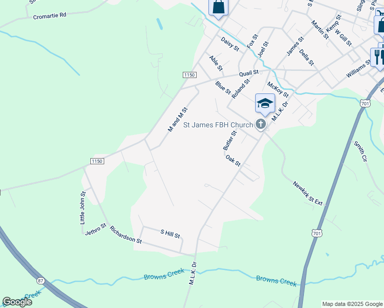 map of restaurants, bars, coffee shops, grocery stores, and more near 837 M and M Street in Elizabethtown