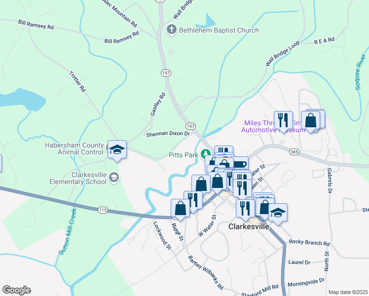 map of restaurants, bars, coffee shops, grocery stores, and more near 988 Beaver Dam Road in Clarkesville