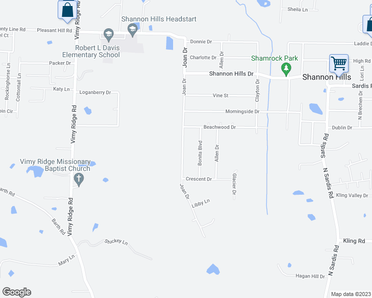 map of restaurants, bars, coffee shops, grocery stores, and more near 14601 Joan Drive in Shannon Hills