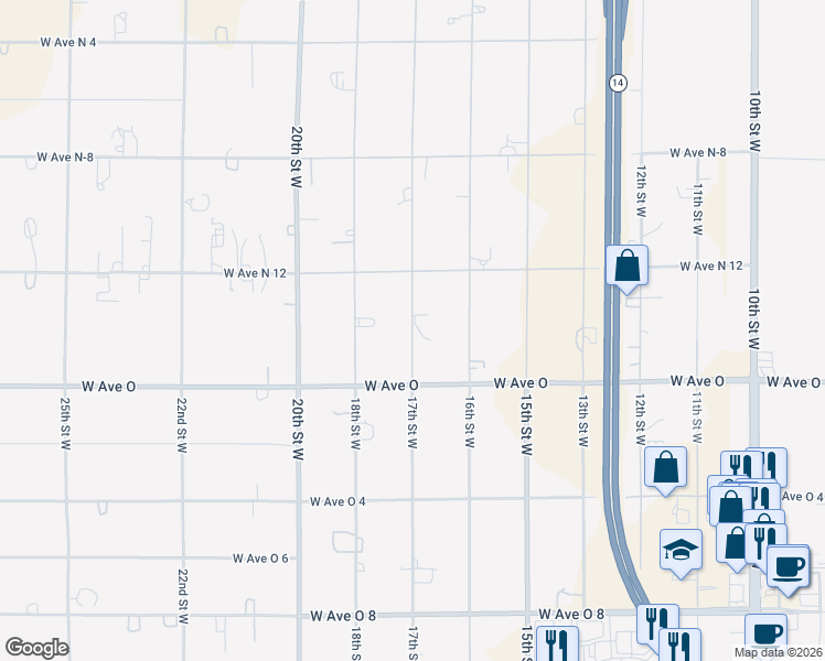 map of restaurants, bars, coffee shops, grocery stores, and more near 40497 17th Street West in Palmdale