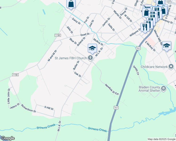map of restaurants, bars, coffee shops, grocery stores, and more near 1607 Martin Luther King Drive in Elizabethtown