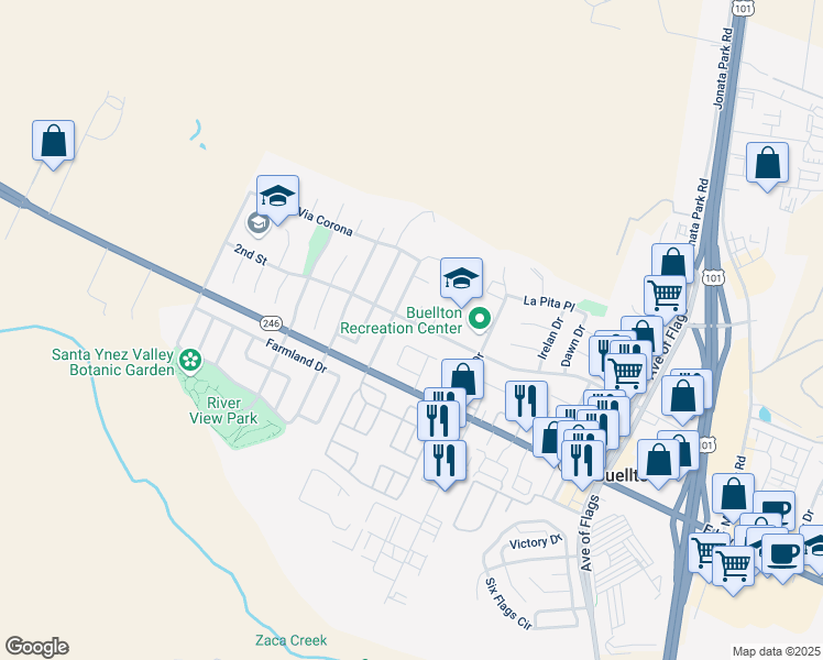map of restaurants, bars, coffee shops, grocery stores, and more near 370 2nd Street in Buellton