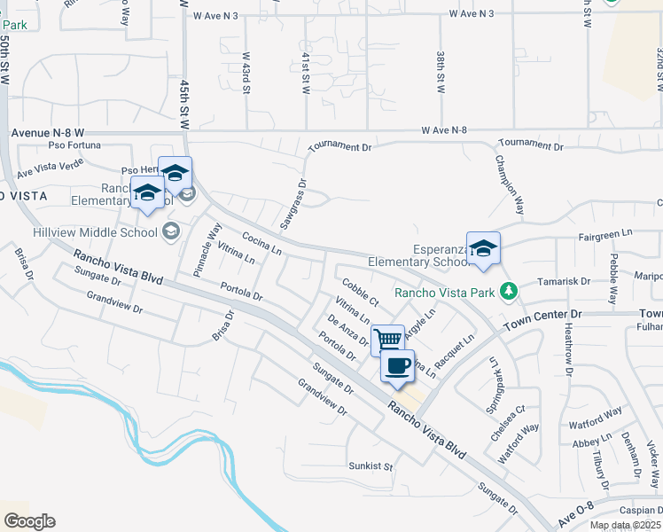 map of restaurants, bars, coffee shops, grocery stores, and more near 40417 Cobble Court in Palmdale
