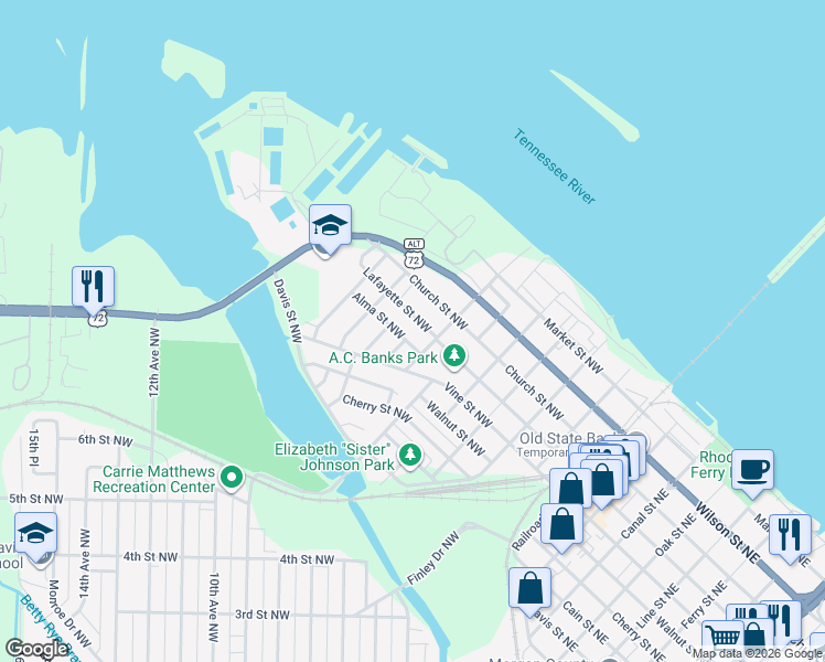 map of restaurants, bars, coffee shops, grocery stores, and more near 715 Lafayette Street Northwest in Decatur