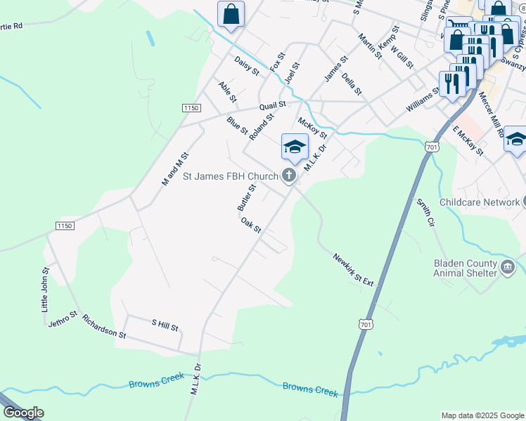 map of restaurants, bars, coffee shops, grocery stores, and more near in Clarkton