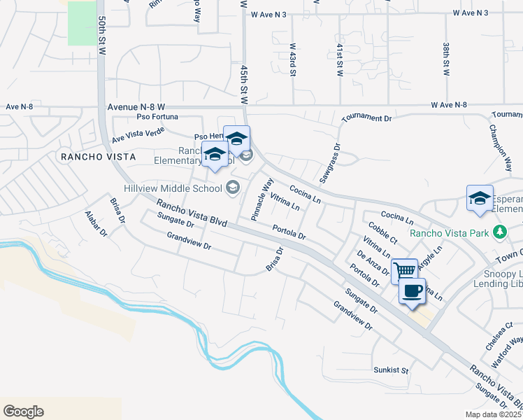 map of restaurants, bars, coffee shops, grocery stores, and more near 40514 Pinnacle Way in Palmdale