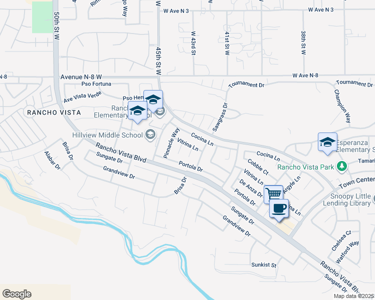 map of restaurants, bars, coffee shops, grocery stores, and more near 40463 Chip Ct in Palmdale