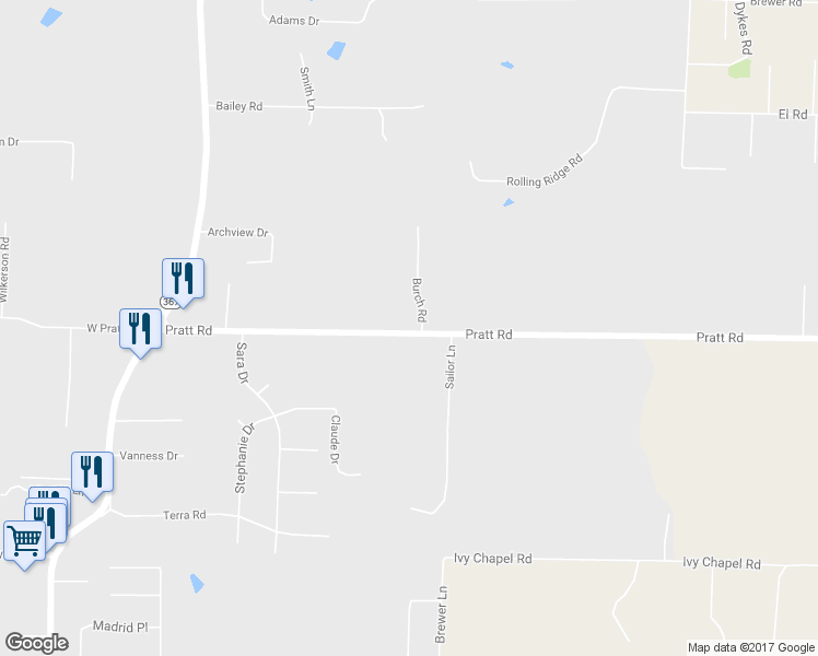 map of restaurants, bars, coffee shops, grocery stores, and more near 2210 Pratt Road in Little Rock
