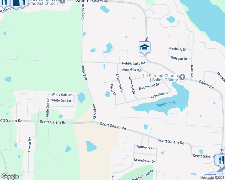 map of restaurants, bars, coffee shops, grocery stores, and more near 5838 Gregory Road in Benton