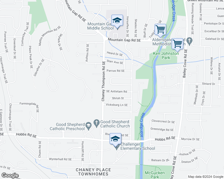 map of restaurants, bars, coffee shops, grocery stores, and more near 1009 Antietam Road Southeast in Huntsville