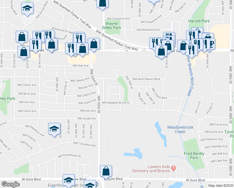 map of restaurants, bars, coffee shops, grocery stores, and more near 5103 Northwest Cherry Avenue in Lawton