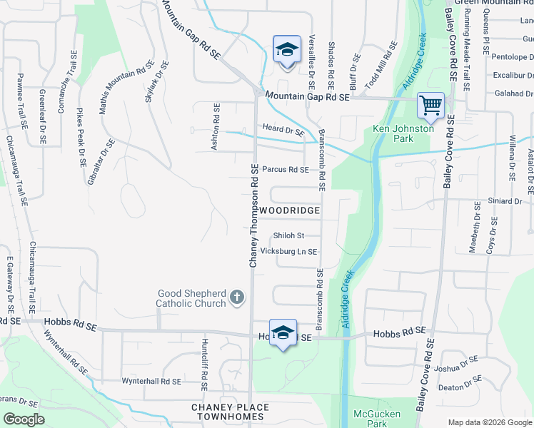 map of restaurants, bars, coffee shops, grocery stores, and more near 1005 Antietam Rd SE in Huntsville
