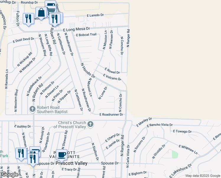map of restaurants, bars, coffee shops, grocery stores, and more near 5250 N Hondo Dr in Prescott Valley