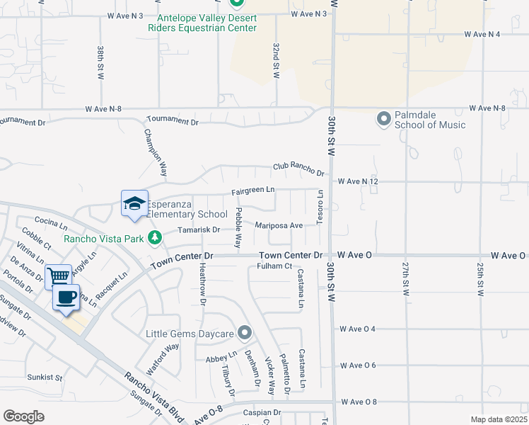map of restaurants, bars, coffee shops, grocery stores, and more near 40509 Milan Drive in Palmdale