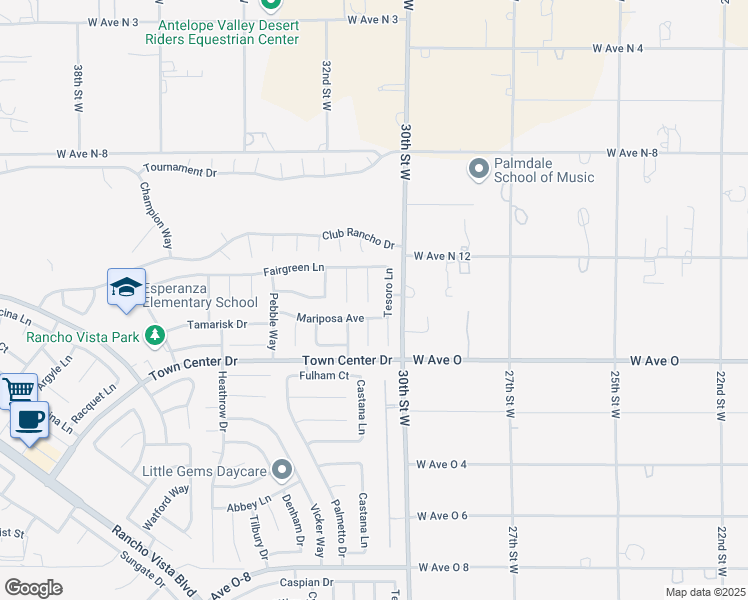 map of restaurants, bars, coffee shops, grocery stores, and more near 40508 Milan Drive in Palmdale
