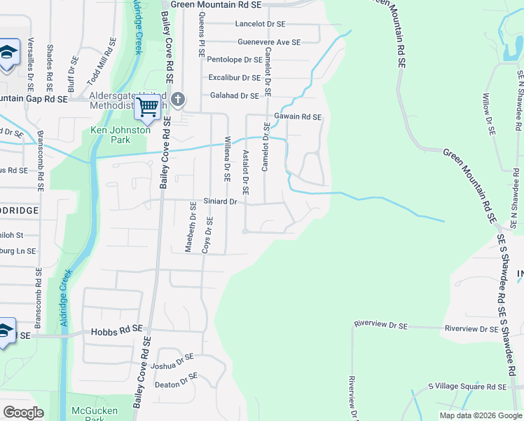 map of restaurants, bars, coffee shops, grocery stores, and more near 1302 Siniard Drive in Huntsville