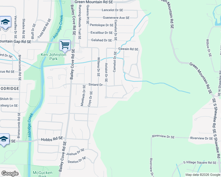 map of restaurants, bars, coffee shops, grocery stores, and more near 1302 Siniard Drive in Huntsville