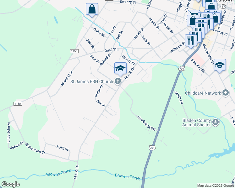 map of restaurants, bars, coffee shops, grocery stores, and more near 1603 Martin Luther King Drive in Elizabethtown