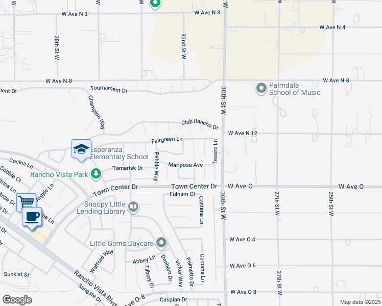 map of restaurants, bars, coffee shops, grocery stores, and more near 40515 Gorham Lane in Palmdale
