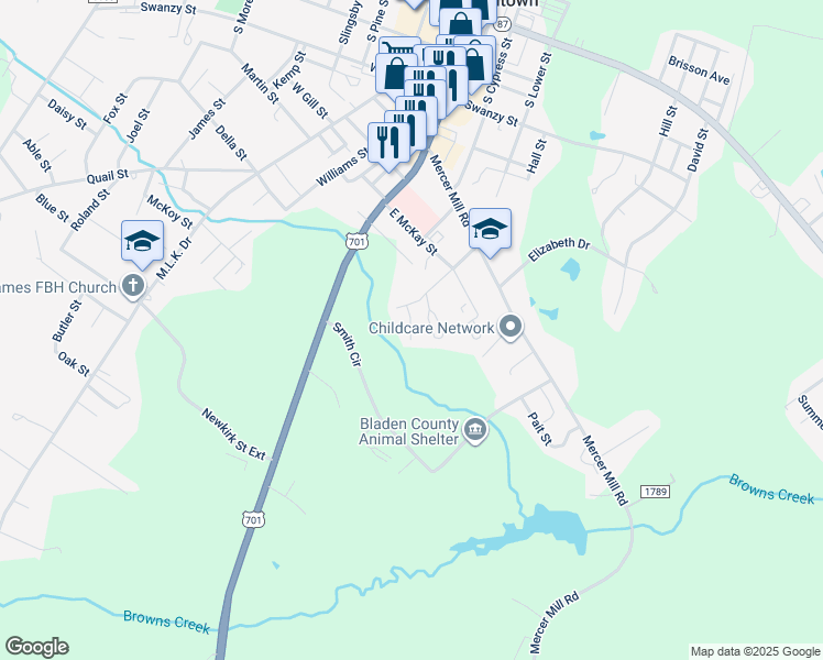 map of restaurants, bars, coffee shops, grocery stores, and more near 620 McLeod Street in Elizabethtown