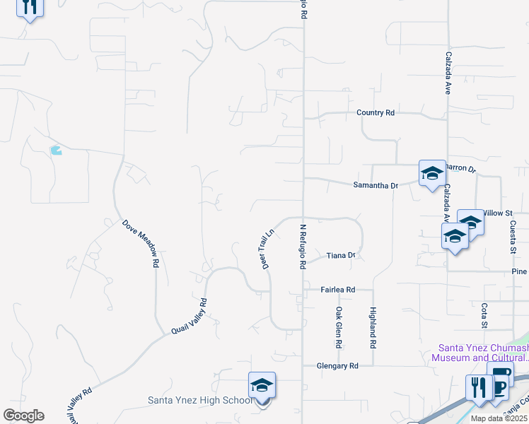 map of restaurants, bars, coffee shops, grocery stores, and more near 1259 Deer Trail Lane in Solvang