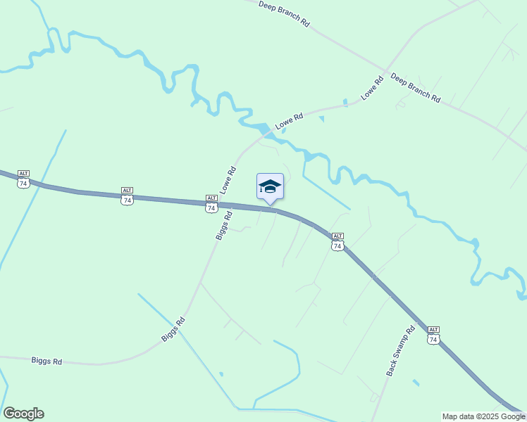 map of restaurants, bars, coffee shops, grocery stores, and more near US Highway 74 West in Robeson County