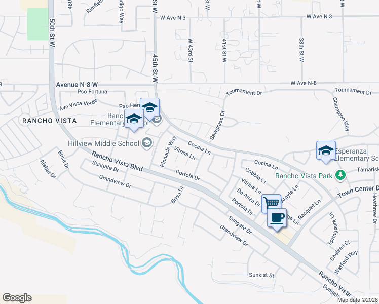 map of restaurants, bars, coffee shops, grocery stores, and more near 40463 Chip Court in Palmdale