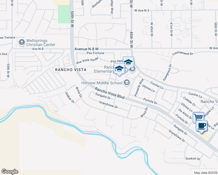 map of restaurants, bars, coffee shops, grocery stores, and more near 40522 Vía Verdad in Palmdale