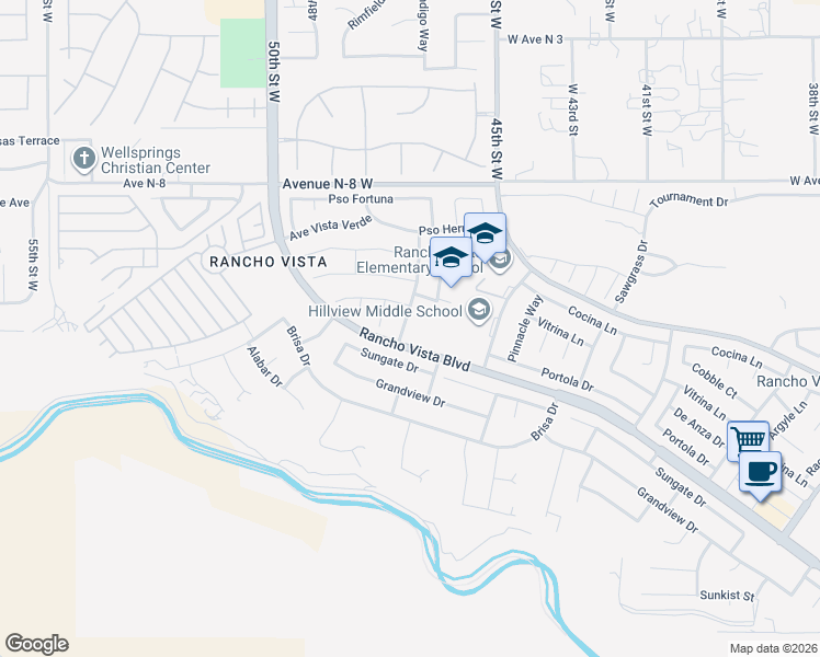 map of restaurants, bars, coffee shops, grocery stores, and more near 40522 Vía Verdad in Palmdale