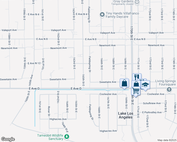 map of restaurants, bars, coffee shops, grocery stores, and more near 40561 Fieldspring Street in Lancaster