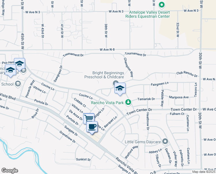 map of restaurants, bars, coffee shops, grocery stores, and more near 3745 Club Rancho Drive in Palmdale