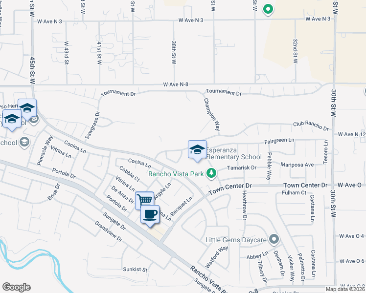 map of restaurants, bars, coffee shops, grocery stores, and more near 3727 Club Rancho Drive in Palmdale