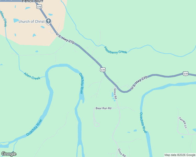 map of restaurants, bars, coffee shops, grocery stores, and more near 1 Riverview Lane in Mount Ida