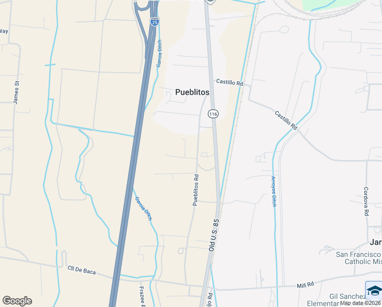 map of restaurants, bars, coffee shops, grocery stores, and more near 71 Pueblitos Road in Belen