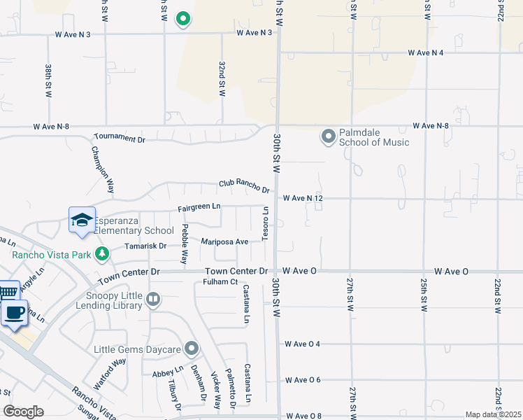 map of restaurants, bars, coffee shops, grocery stores, and more near 3022 Fairgreen Lane in Palmdale