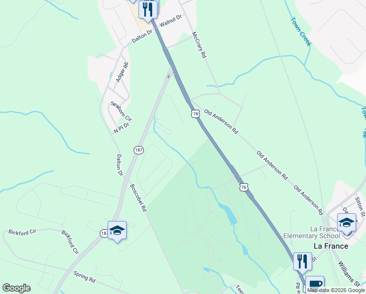 map of restaurants, bars, coffee shops, grocery stores, and more near 7221 U.S. 76 in Pendleton
