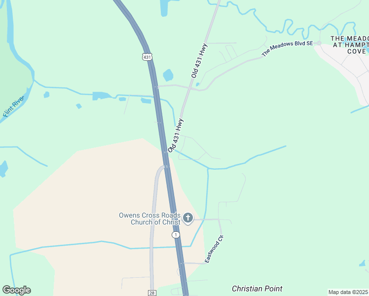 map of restaurants, bars, coffee shops, grocery stores, and more near 2049 Old Highway 431 in Owens Cross Roads