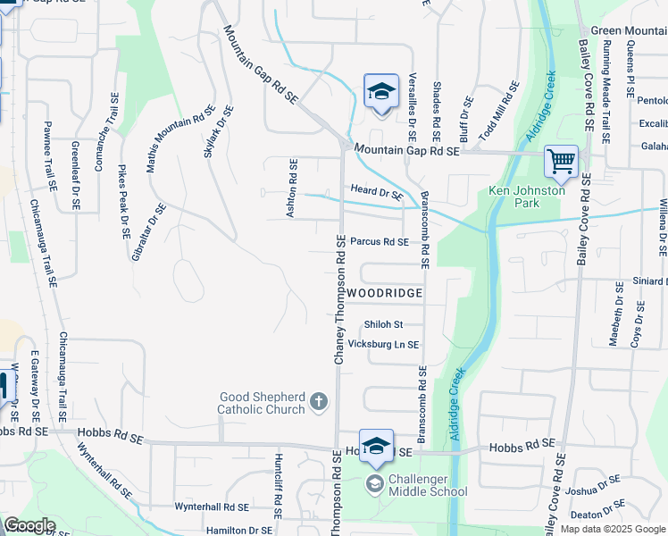 map of restaurants, bars, coffee shops, grocery stores, and more near 707 Shirley Court Southeast in Huntsville