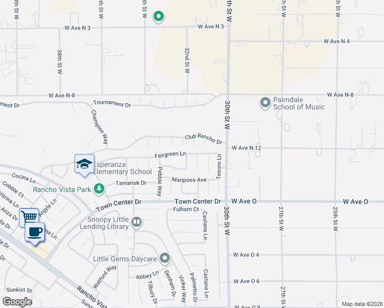map of restaurants, bars, coffee shops, grocery stores, and more near 3452 Fairgreen Lane in Palmdale
