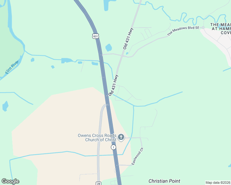 map of restaurants, bars, coffee shops, grocery stores, and more near 2049 Old Highway 431 in Owens Cross Roads