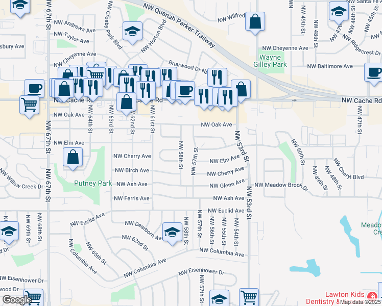 map of restaurants, bars, coffee shops, grocery stores, and more near 1256 Northwest 57th Street in Lawton