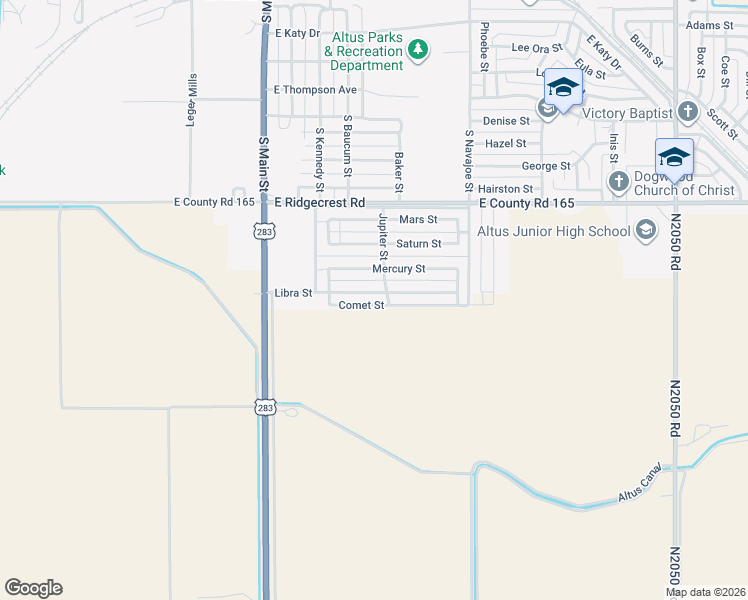 map of restaurants, bars, coffee shops, grocery stores, and more near 320 Libra Street in Altus