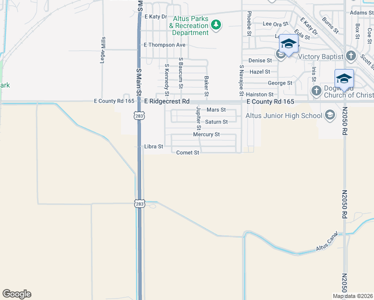 map of restaurants, bars, coffee shops, grocery stores, and more near 320 Libra Street in Altus